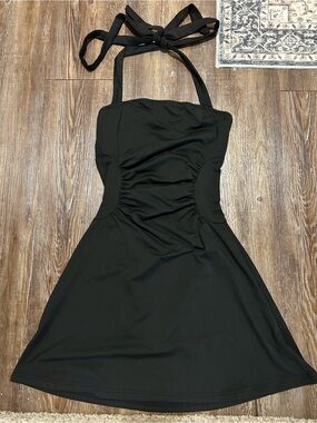 Super Cute Flattering Simple Black Halter Top Mini Dress size XS